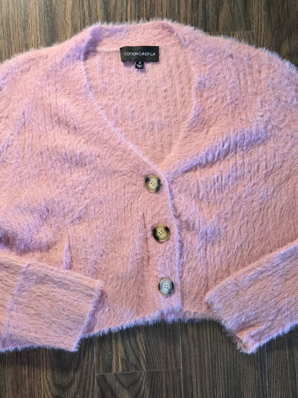 COTTON CANDY Fuzzy Pink Crop Sweater w/ Buttons NWOT/SIZE M